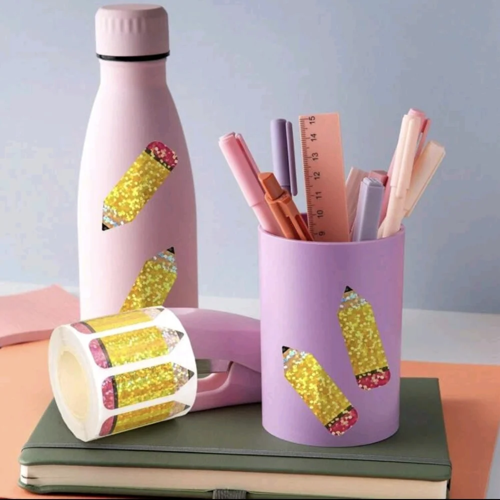 Pencil Stickers Holographic Roll Of 500